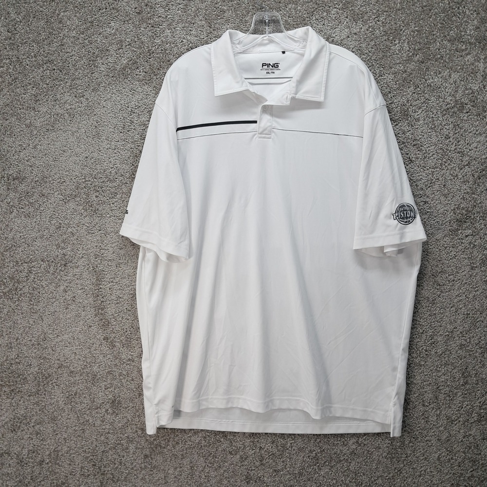 PING Detroit Pistons Mens XXL White Short Sleeve Performance Golf Polo Shirt NBA